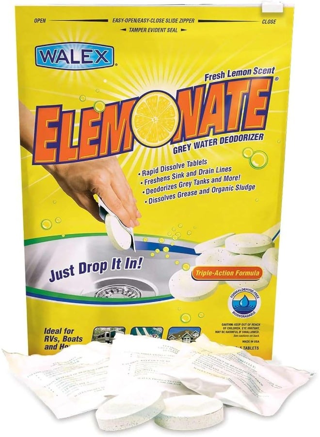 Walex TOI-61776 Elemonate Grey Water Deodorizer Drop-Ins, Fresh Lemon Scent (Pack of 5) - Image 1